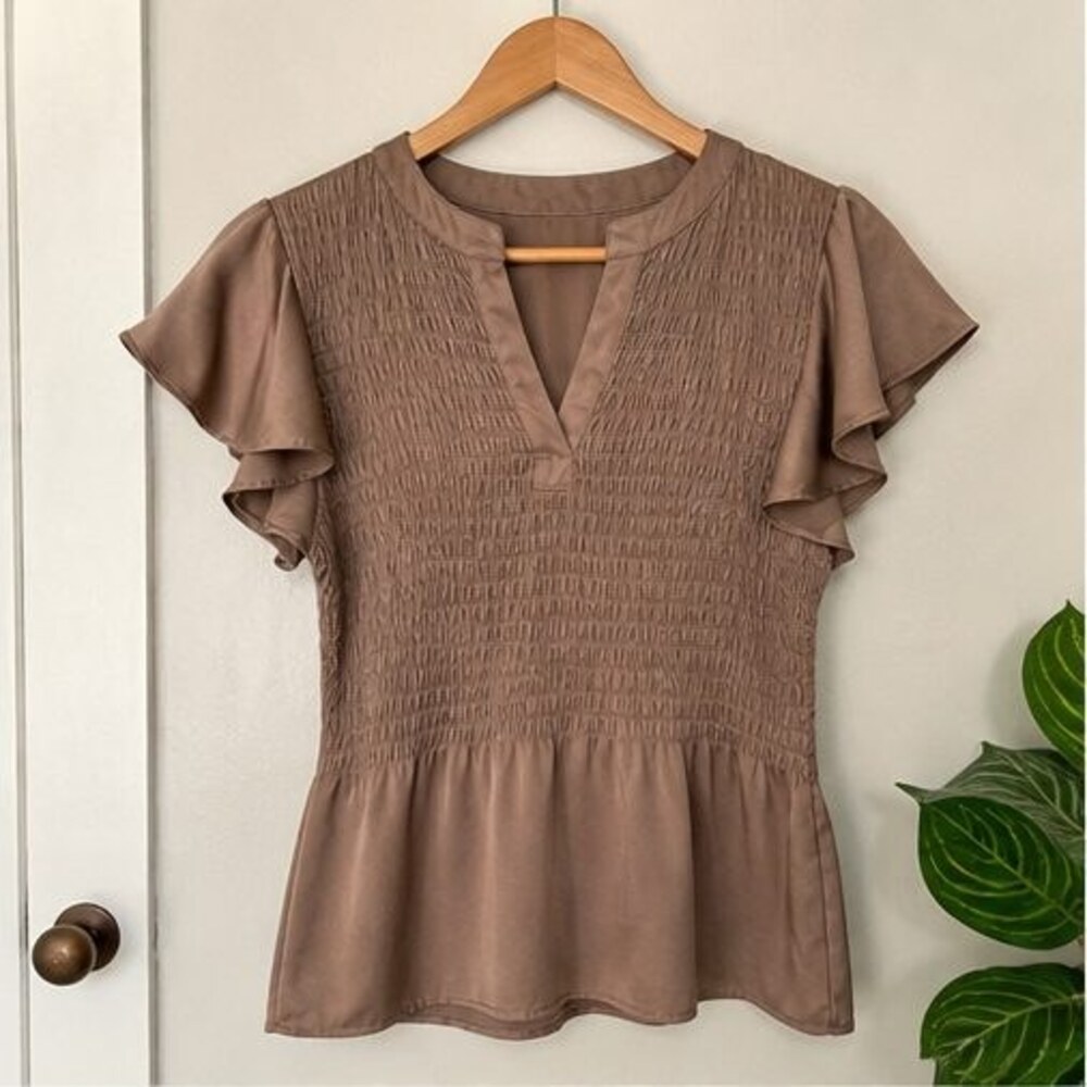 Taupe Smocked Top